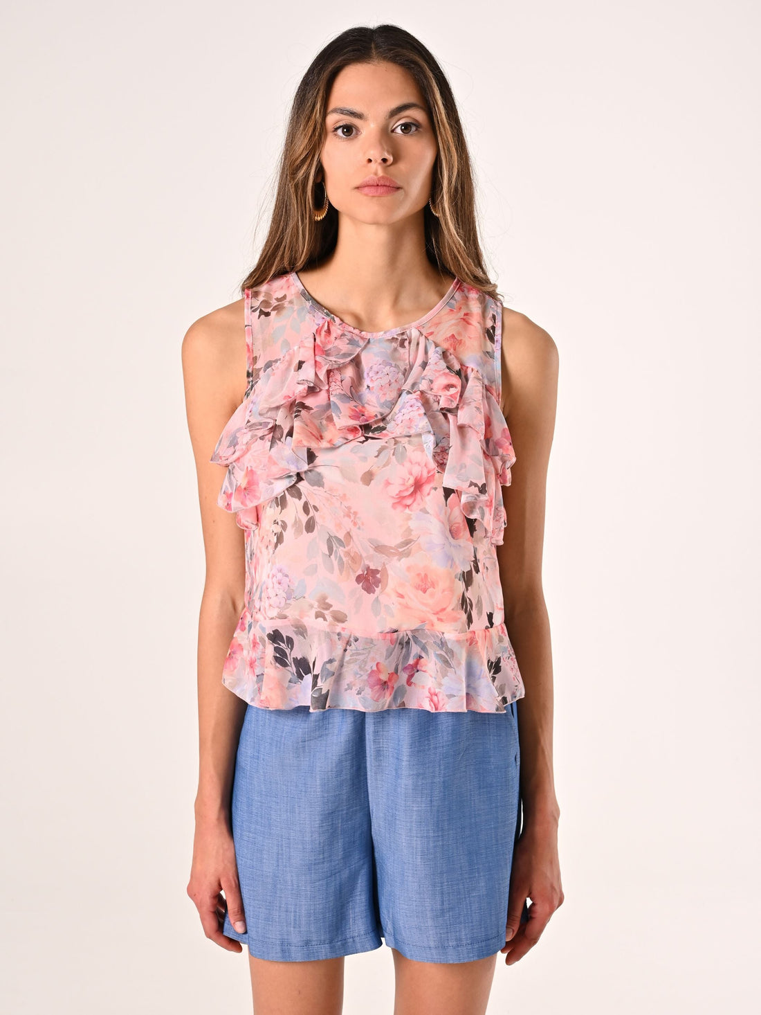 Top con Rouches stampa Floreale