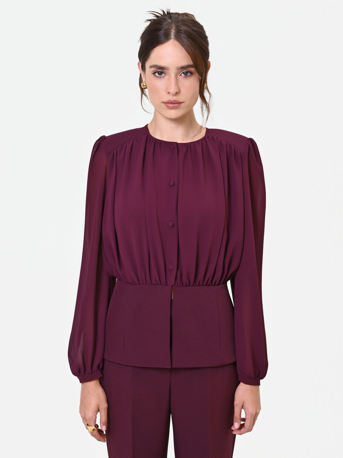 Camicia Studio bordeaux in georgette con baschina