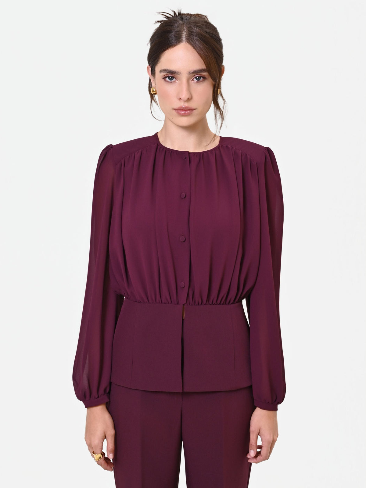Camicia Studio bordeaux in georgette con baschina