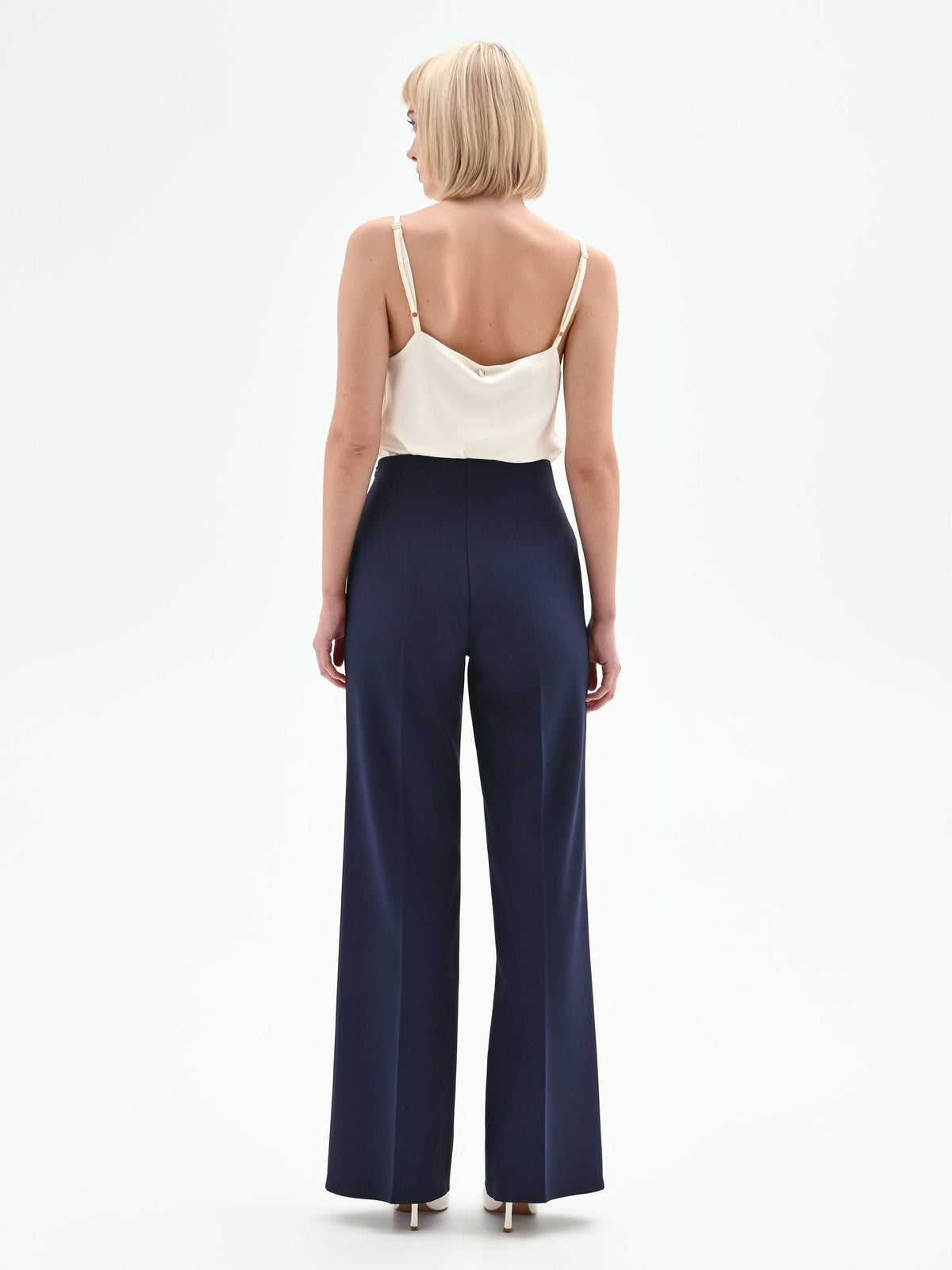 Pantalone palazzo blu in tessuto tecnico