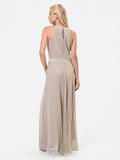 Abito lungo oro in georgette con scollo halter