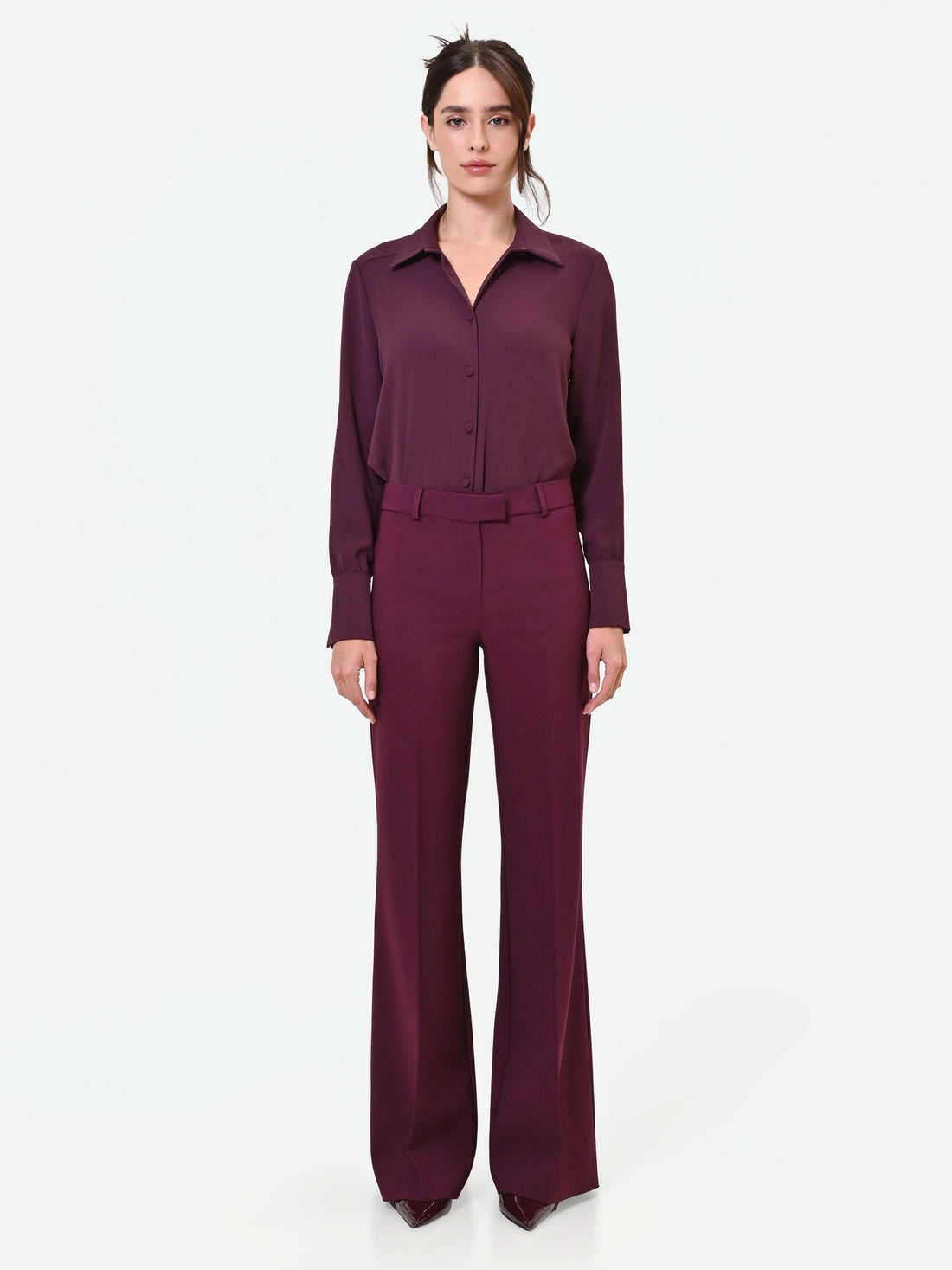 Pantalone Studio flare bordeaux in tessuto tecnico
