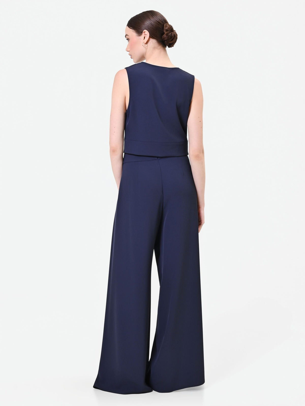 Pantalone palazzo blu navy con bottone design