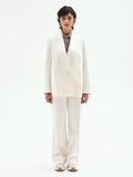 Giacca blazer doppiopetto in misto cotone lyocell bianco