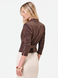 Giacca Marrone con Foulard effetto Camoscio