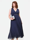 Abito Curvy plissé blu navy con scollo incrociato