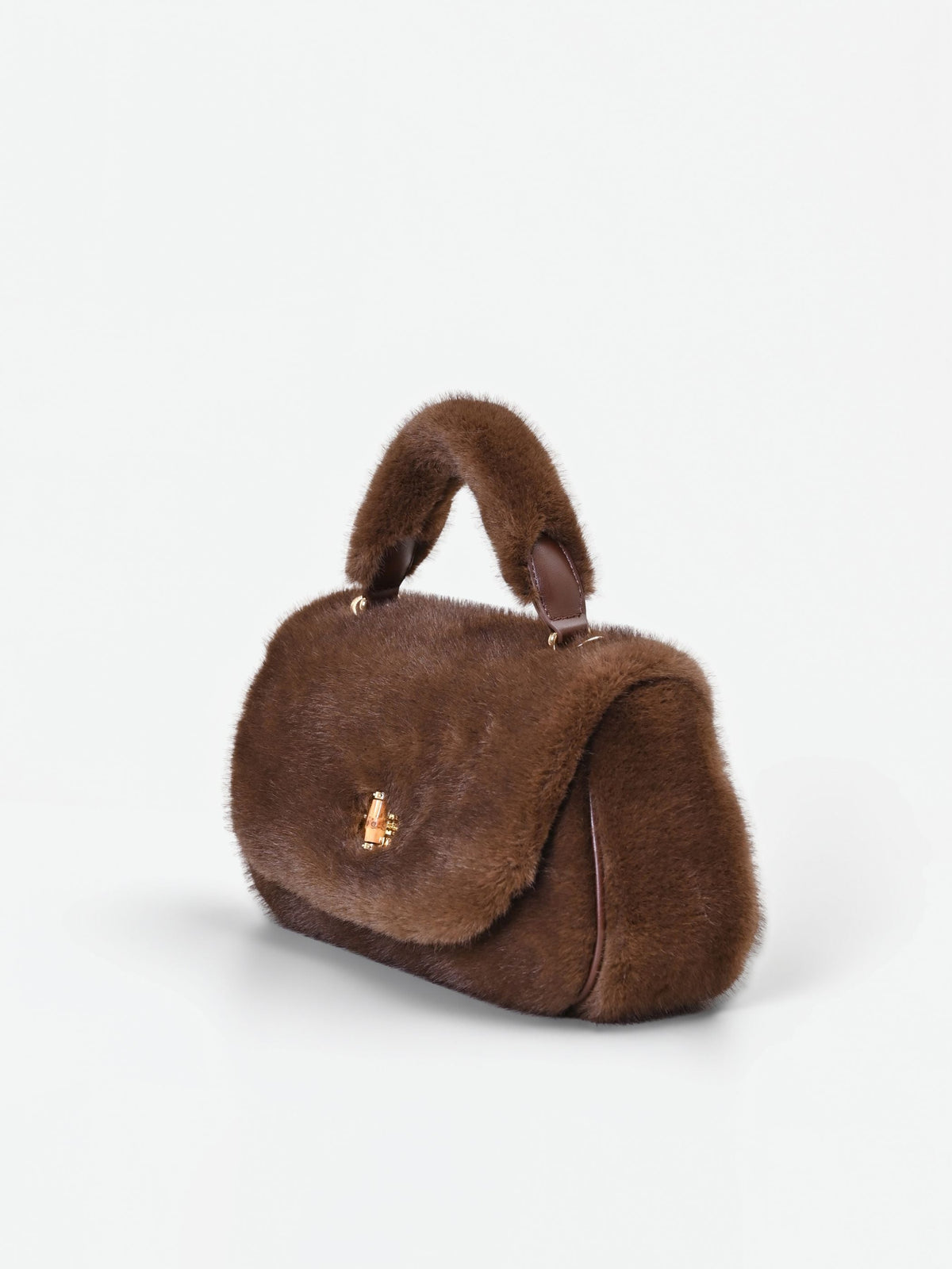 Borsa a mano cioccolato effetto pelliccia