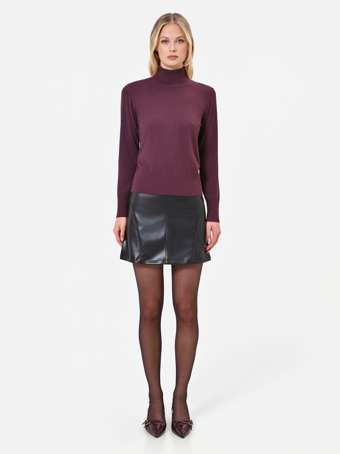 Maglia dolcevita bordeaux in misto viscosa