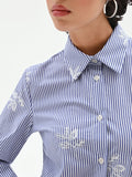 Camicia popeline a righe blu con ricami