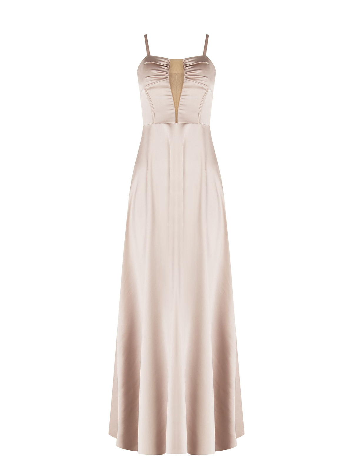 Abito lungo tortora beige con scollo a cuore