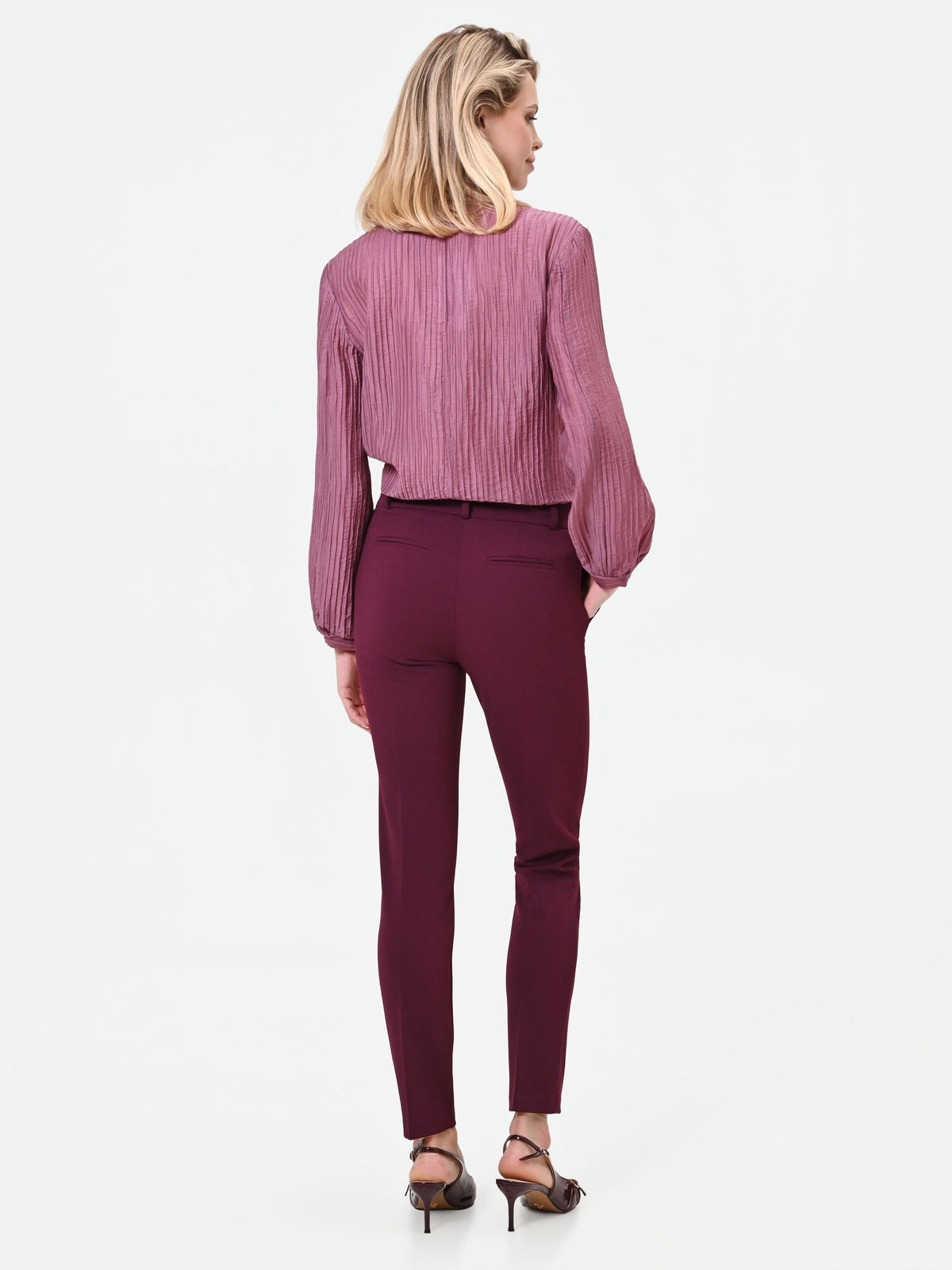 Pantalone skinny bordeaux rosso in scuba mano crepe