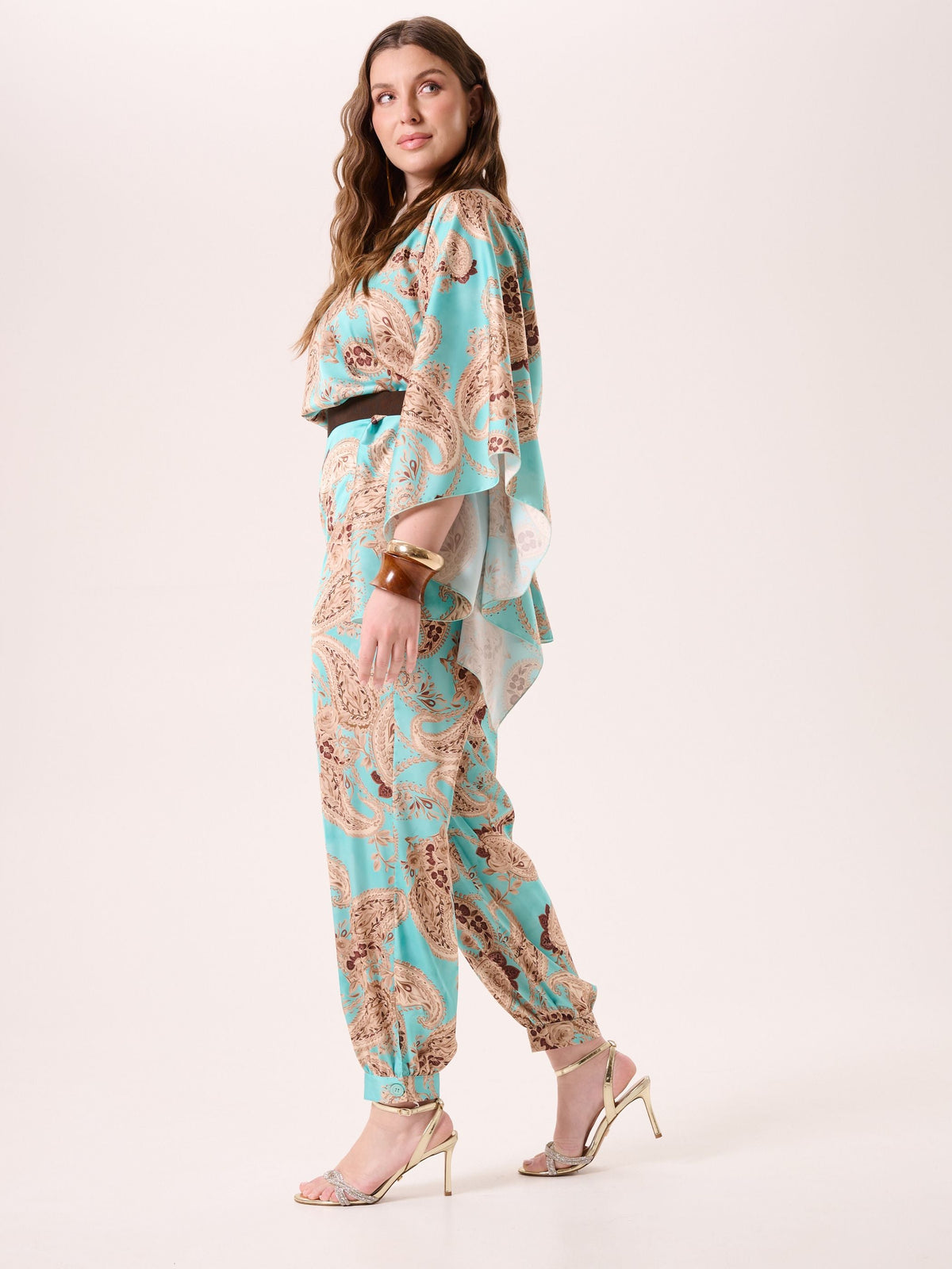 Pantaloni Curvy stampa Paisley Verde Acqua