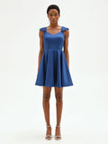 Abito corto blu brillante con scollo a cuore