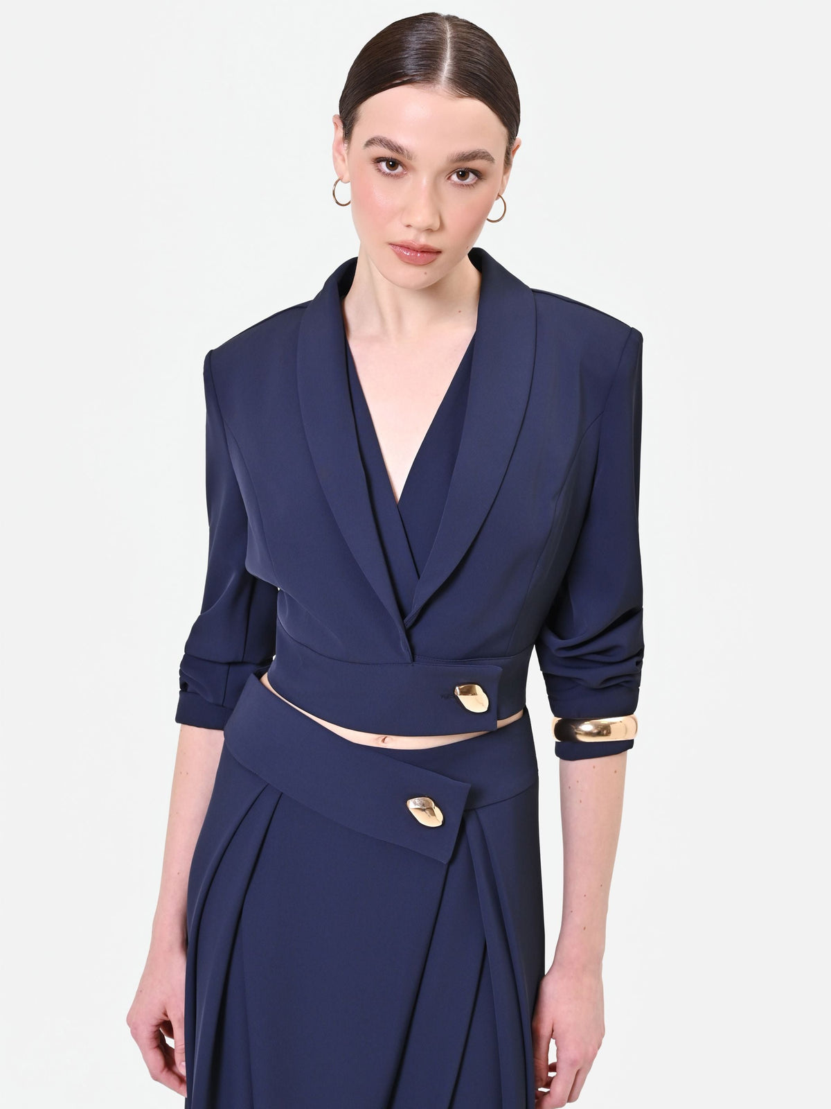 Giacca corta blu navy con bottone design