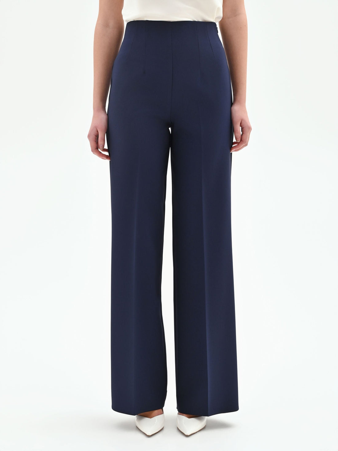 Pantalone palazzo blu in tessuto tecnico