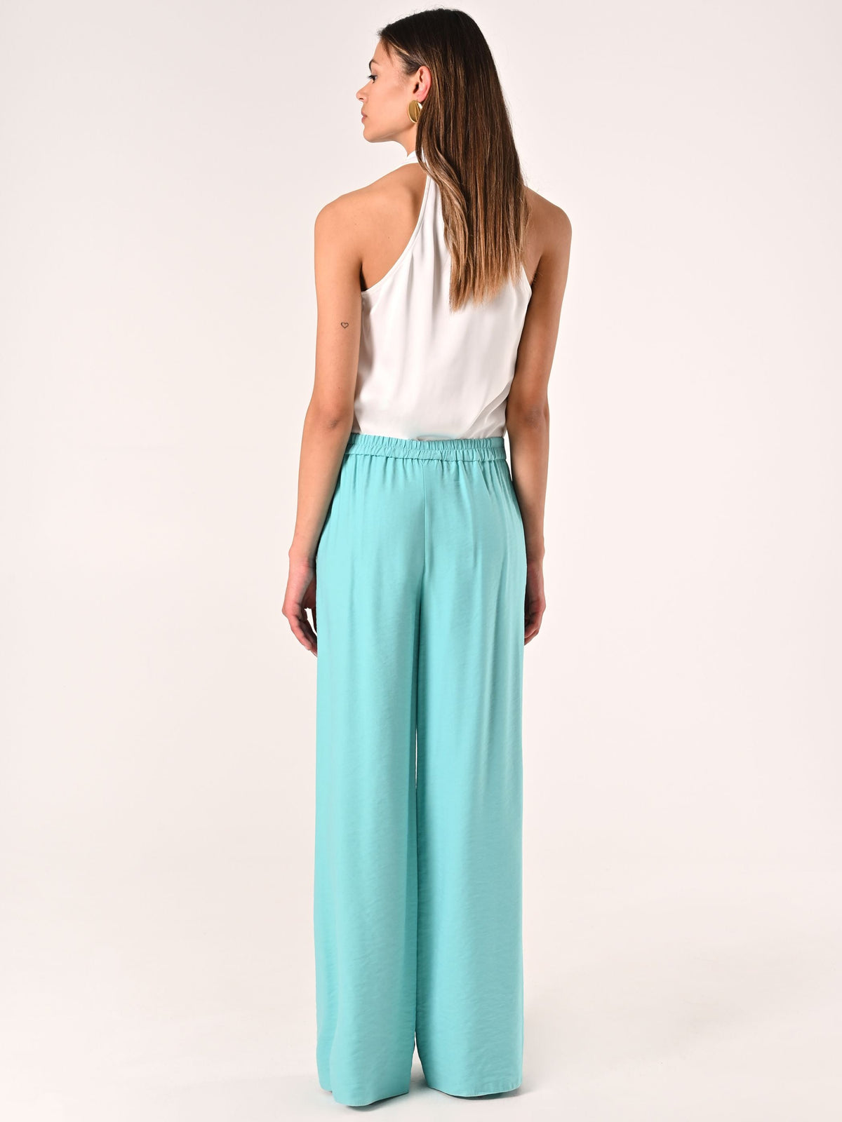 Pantaloni Ampi Verde Acqua in Misto Viscosa effetto Crinkle