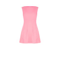 Abito smanicato rosa con gonna svasata