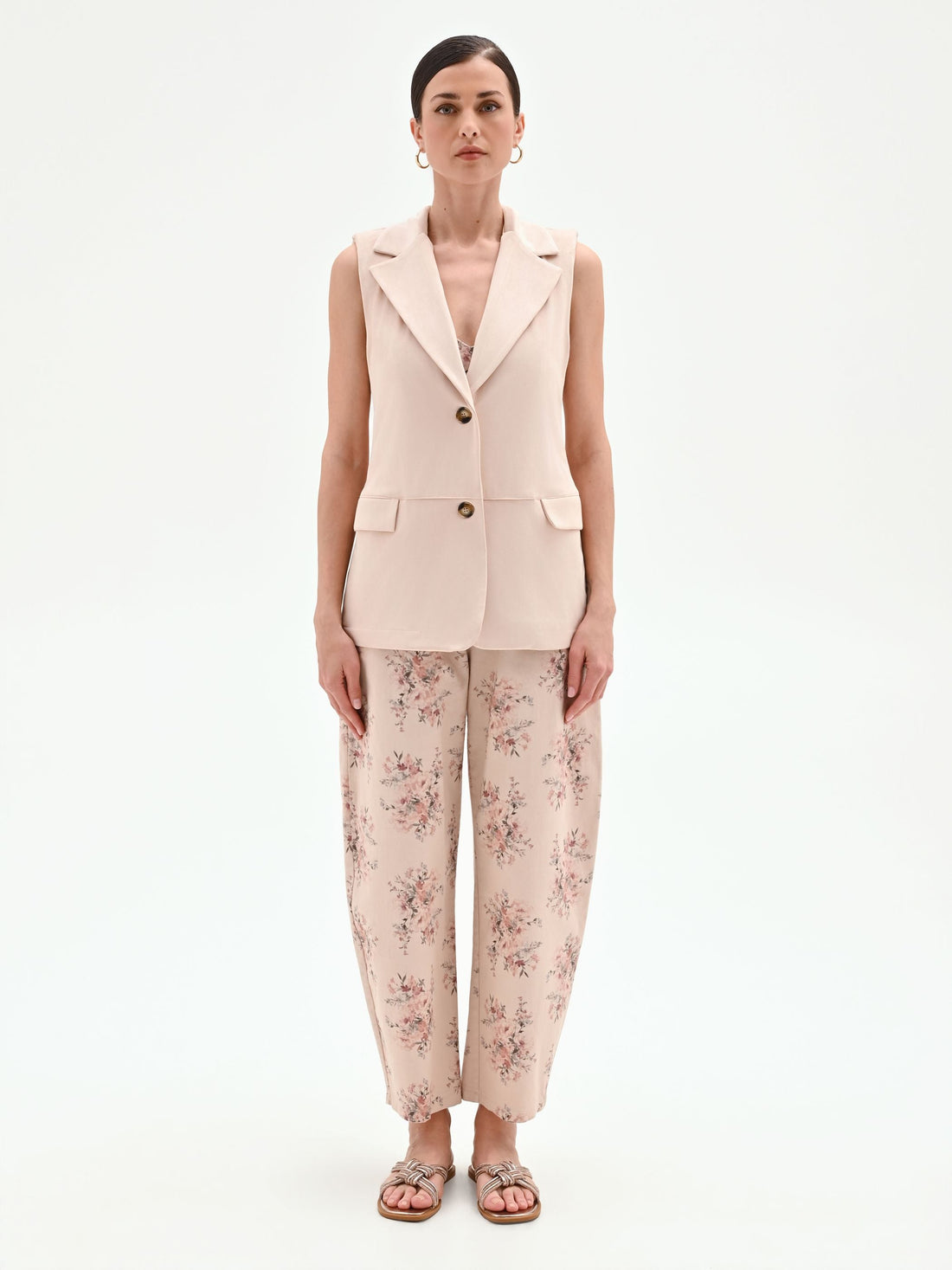 Gilet monopetto rosa cipria effetto scamosciato