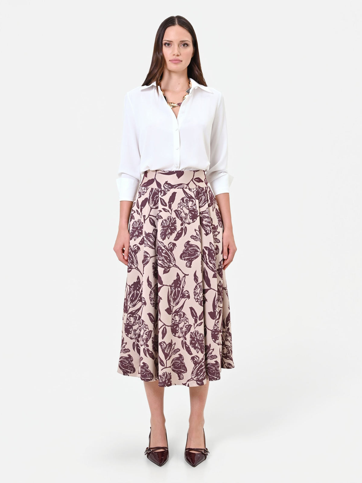 Gonna jacquard fantasia rosso bordeaux