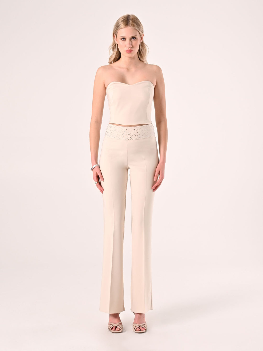 Pantaloni Beige con Strass