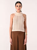 Top Beige Chiaro in Maglia Traforata