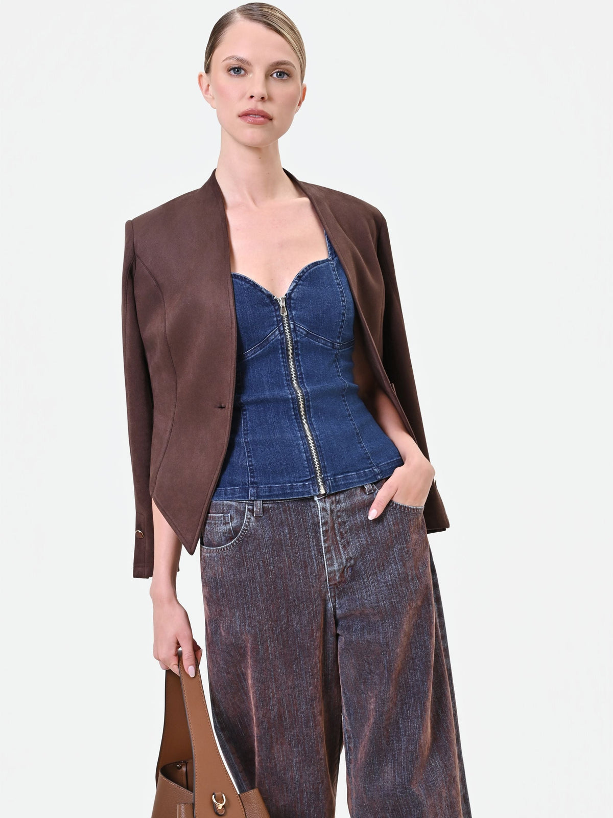 Gilet bustier in denim blu indaco