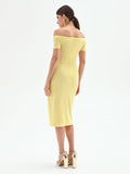 Abito tubino midi giallo chiaro off the shoulders