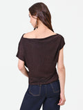Blusa marrone con drappeggio asimmetrico