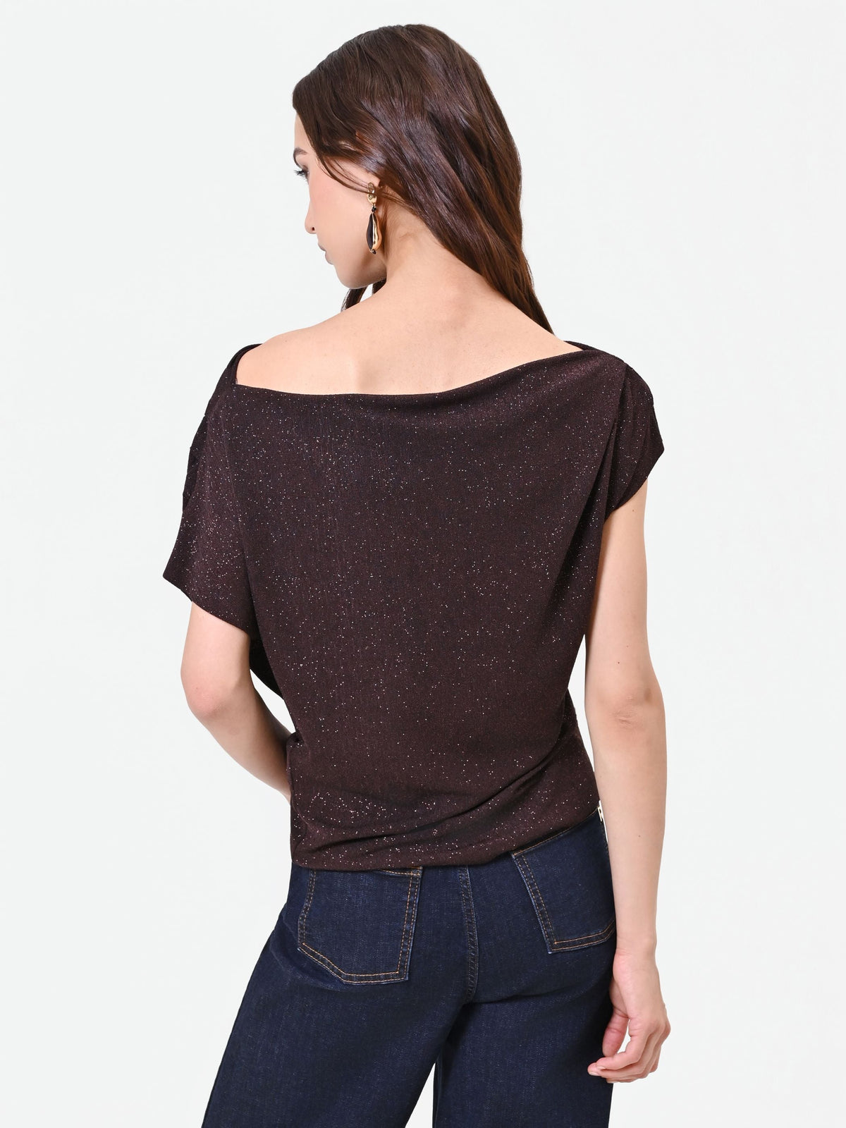 Blusa marrone con drappeggio asimmetrico