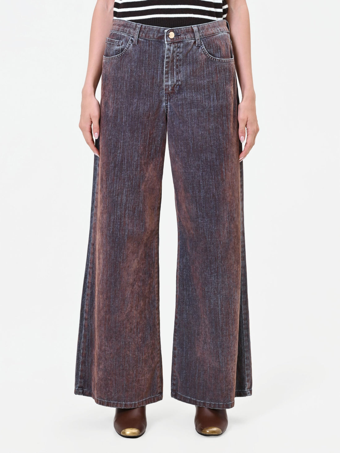 Pantaloni jeans wide leg marrone sfumato