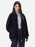 Bomber oversize in velluto blu navy Giorgia Palmas X Rinascimento
