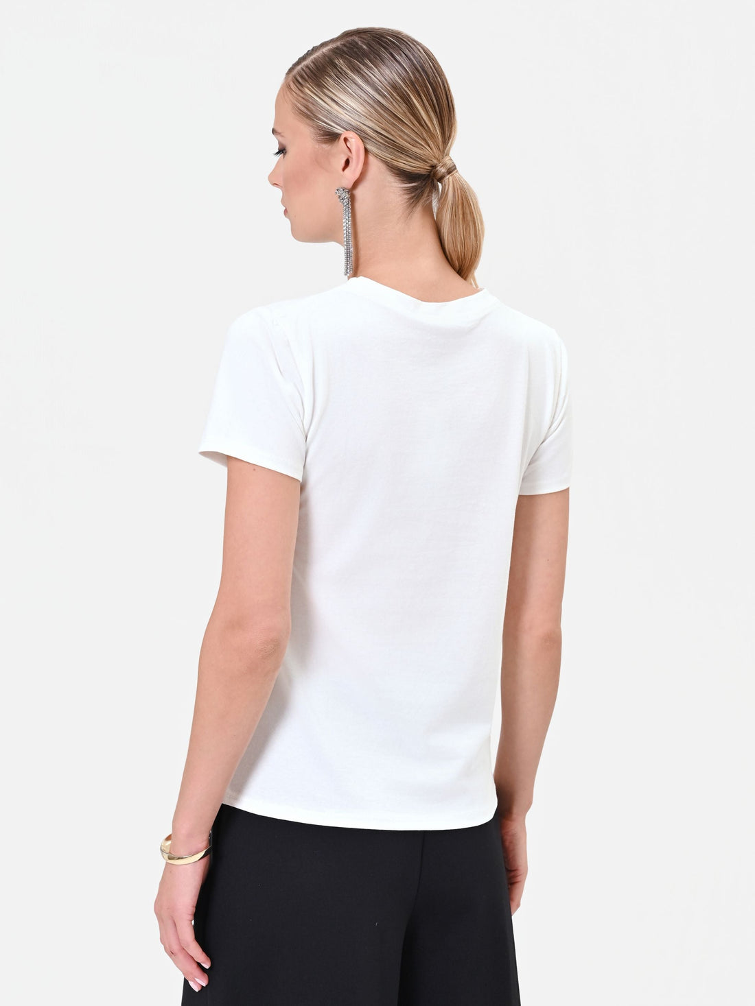 T-shirt panna con stampa bustier a rilievo