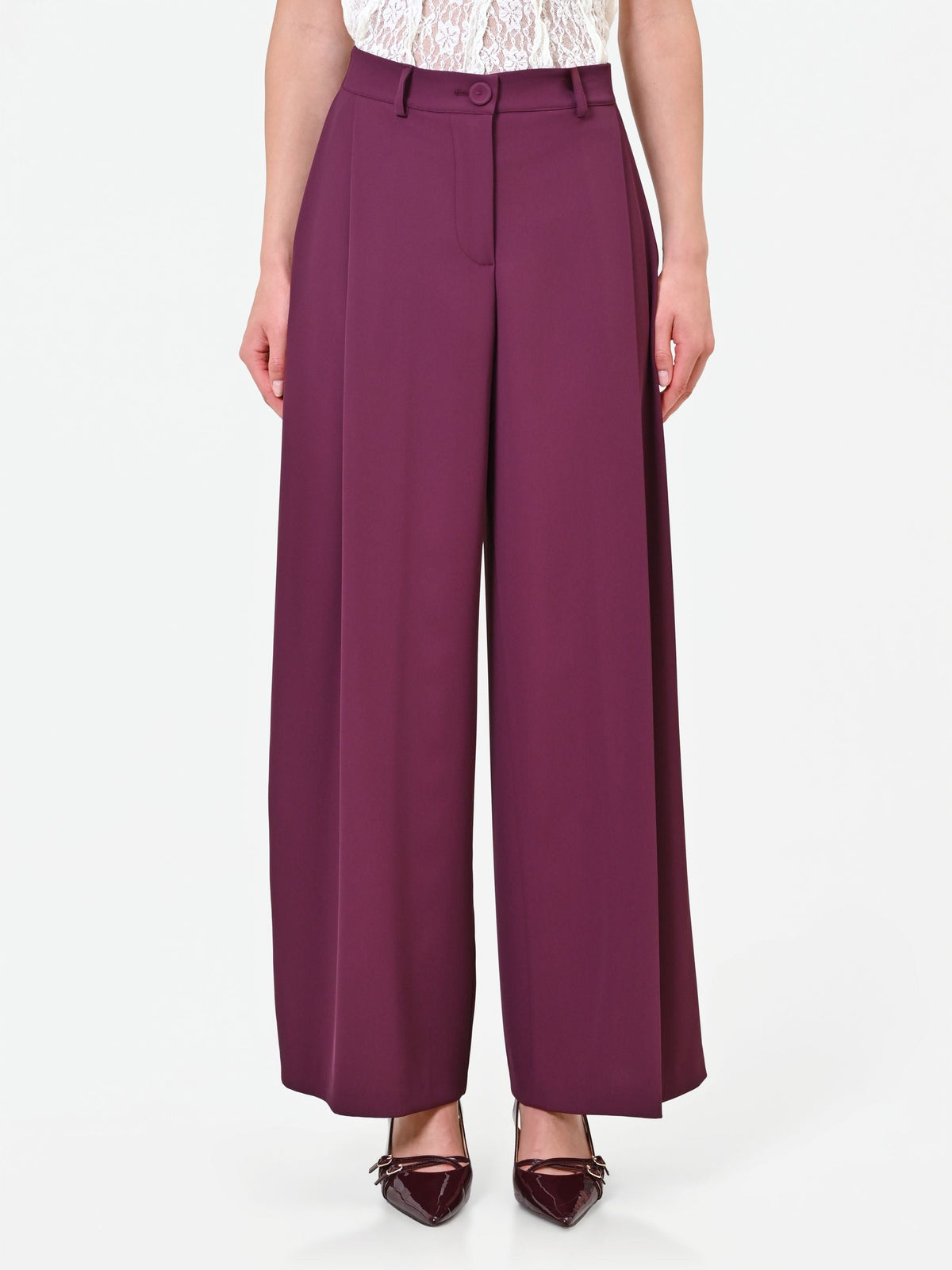 Pantalone a palazzo fluido bordeaux rosso