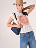 T-Shirt in Cotone con stampa Rosa & Strass