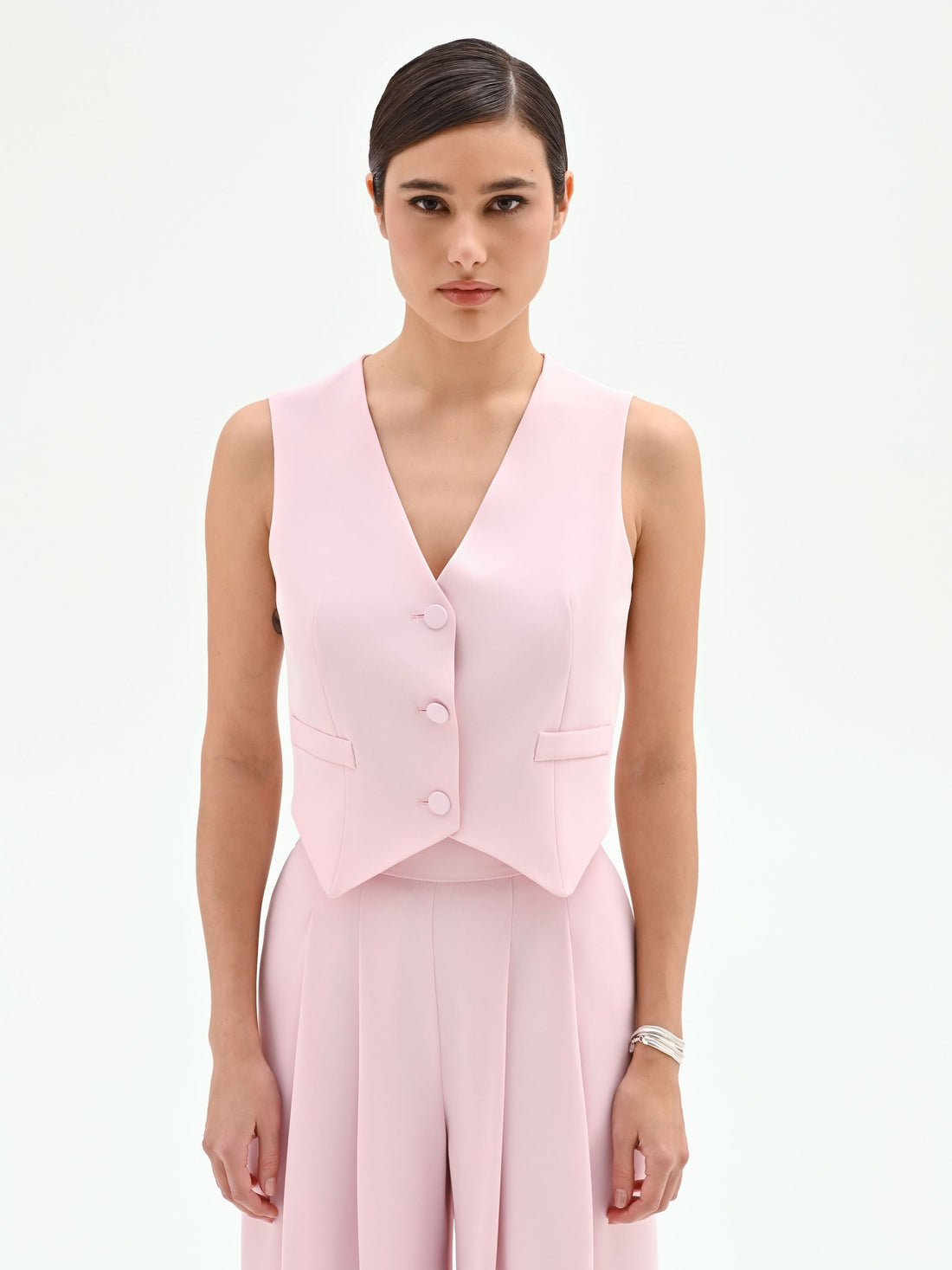 Gilet monopetto rosa pastello