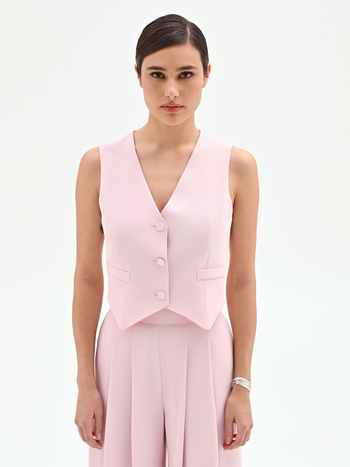 Gilet monopetto rosa pastello