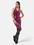 Abito tubino bordeaux rosso in paillettes allover