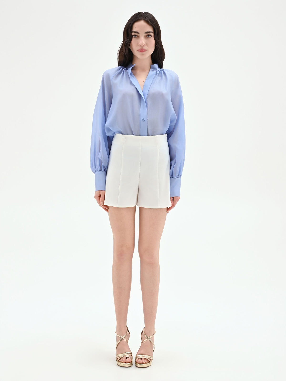 Pantalone corto bianco a vita alta