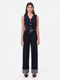 Pantalone blu navy in velluto con impunture a contrasto Giorgia Palmas X Rinascimento
