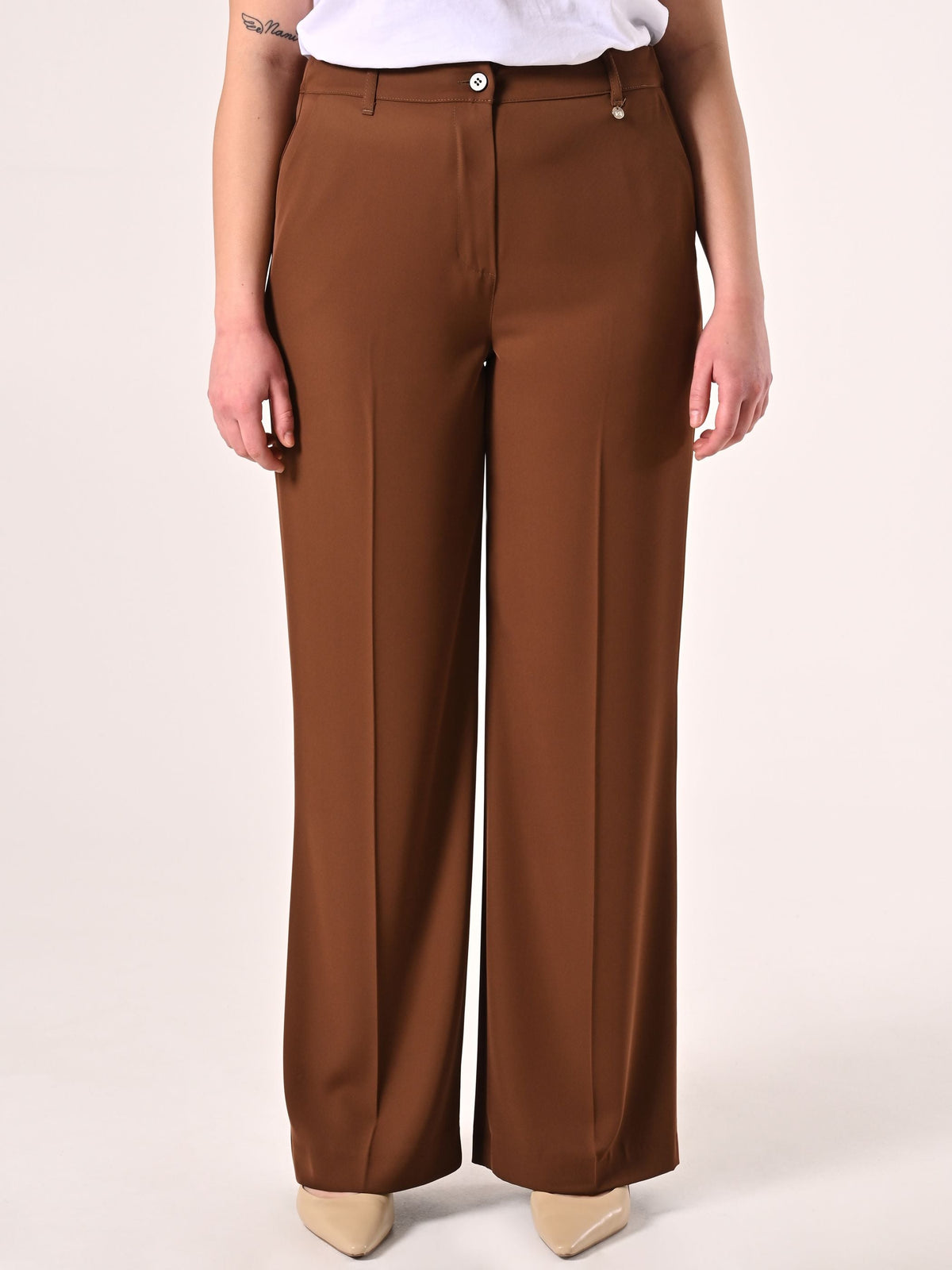 Pantaloni Curvy Ampi Marrone Cioccolato