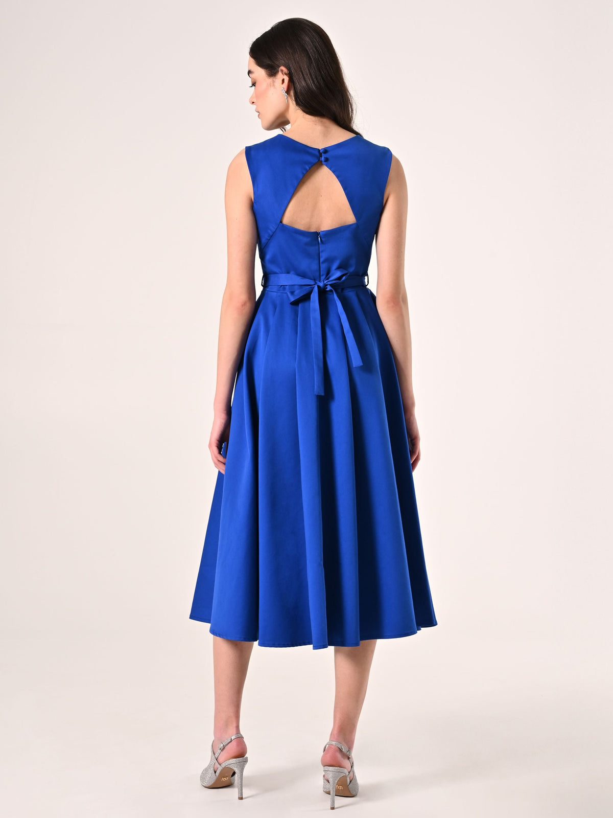 Abito Midi in Misto Cotone Blu Cina