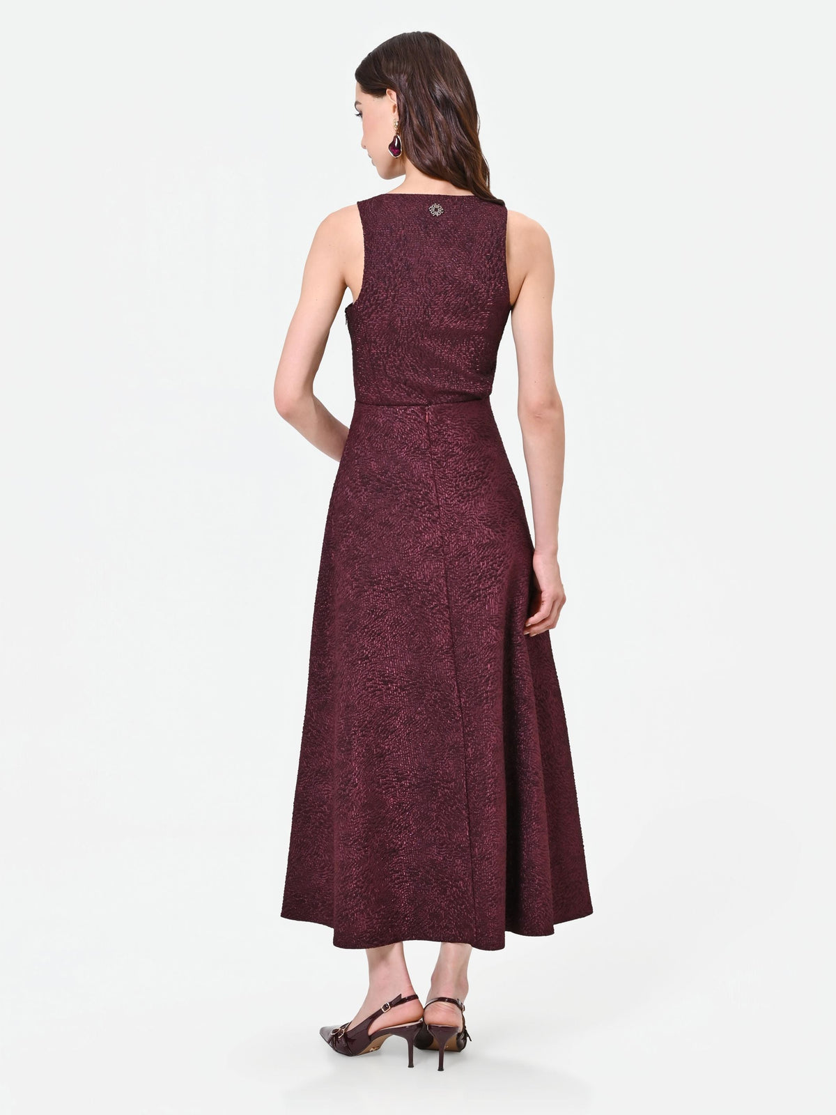 Gonna midi bordeaux intessuto jacquard lamé
