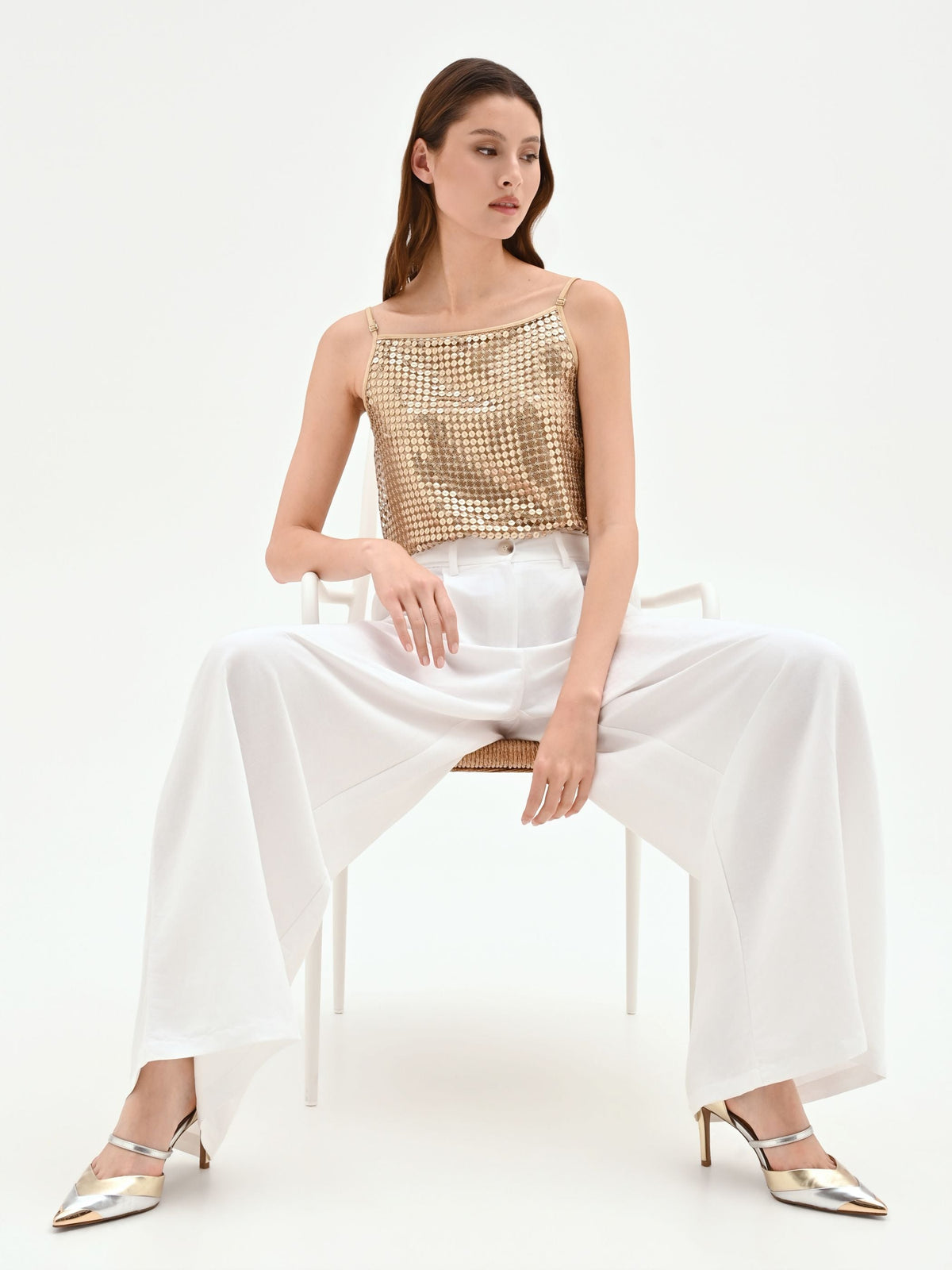 Pantalone a palazzo bianco in viscosa