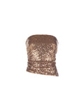 Top paillettes a fascia bronzo con drappeggio