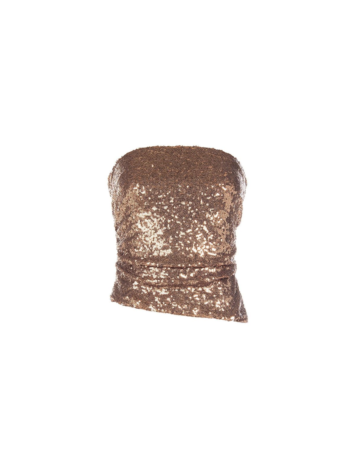 Top paillettes a fascia bronzo con drappeggio
