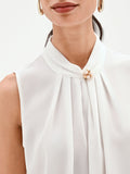 Top panna in georgette con collo arricciato