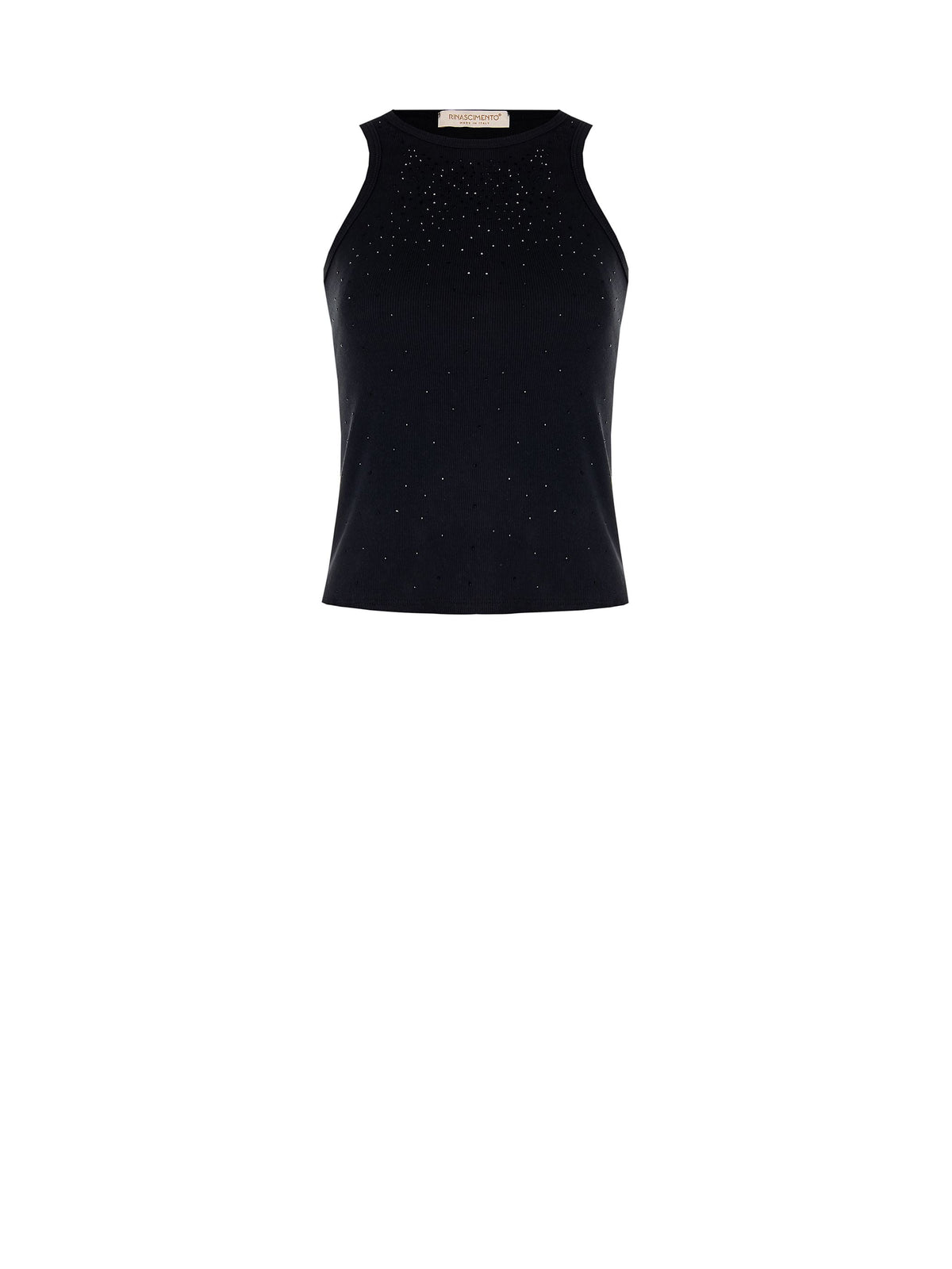 Canotta a Costine con Strass Nera