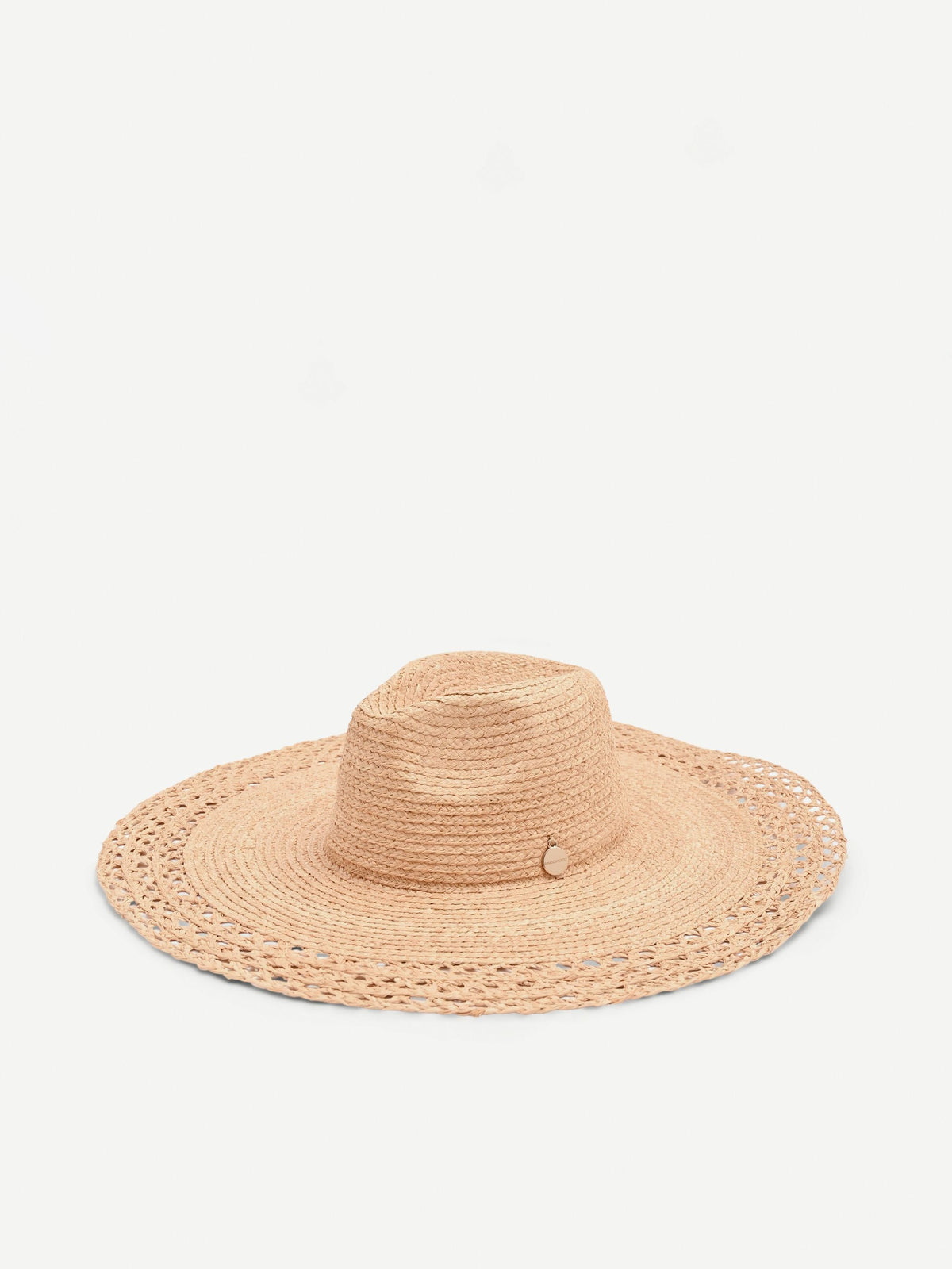 Cappello beige a tesa larga con lavorazione traforata