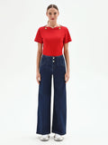 Jeans palazzo blu a vita alta