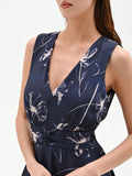 Abito lungo blu navy con stampa floreale
